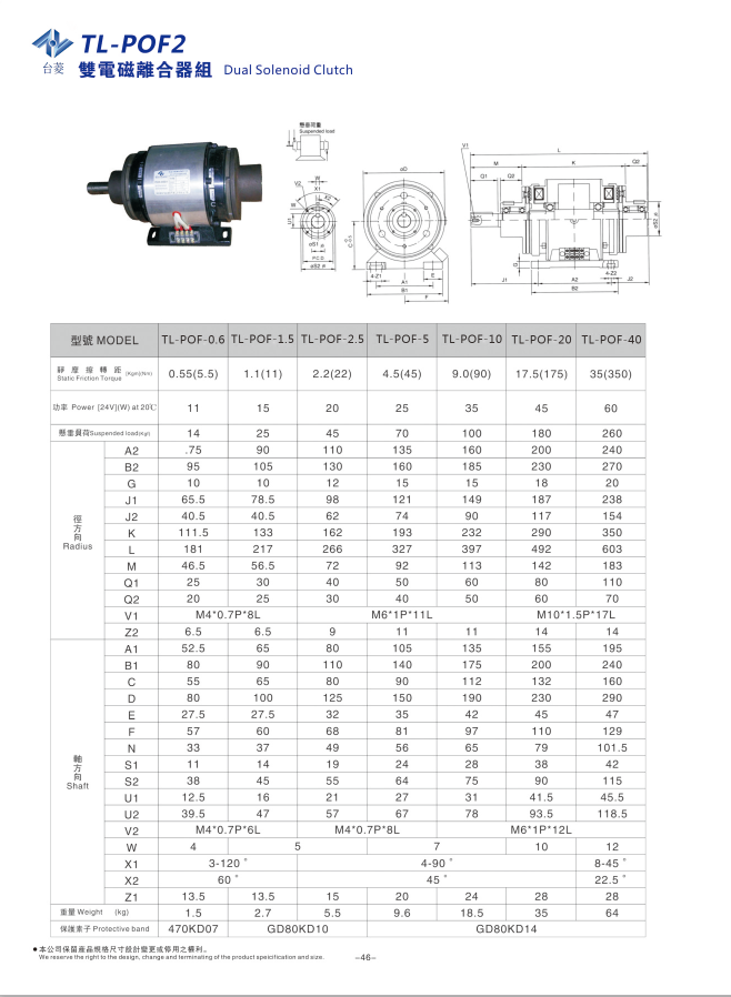 双电磁离合器组合TL-POF型规格型号尺寸参数表