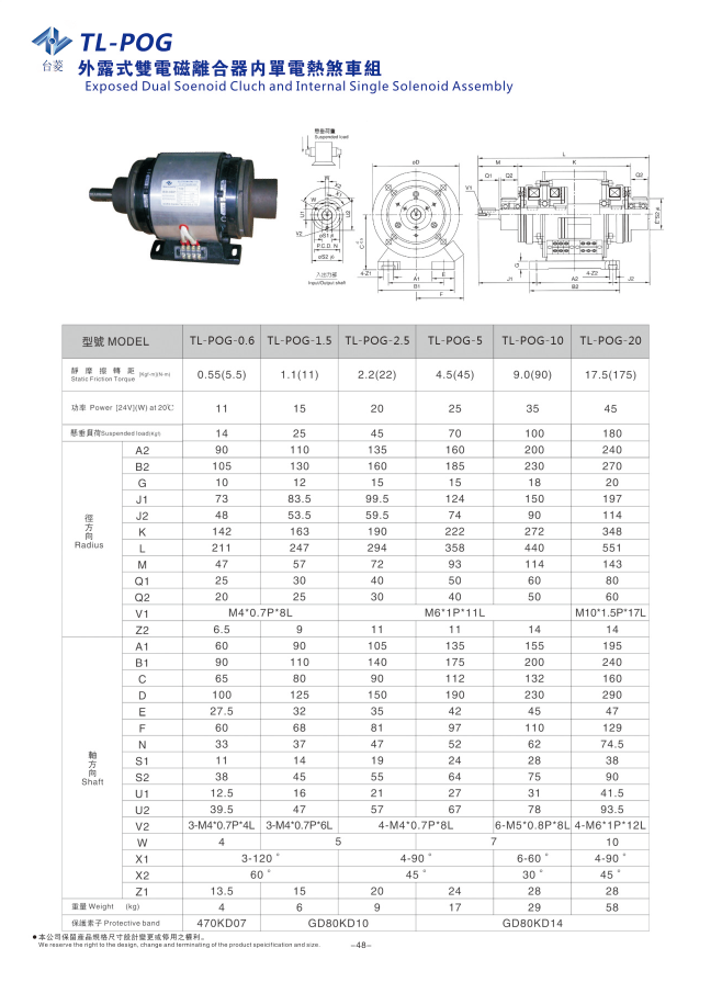 外露式双电磁离合器单刹车组规格型号尺寸参数表