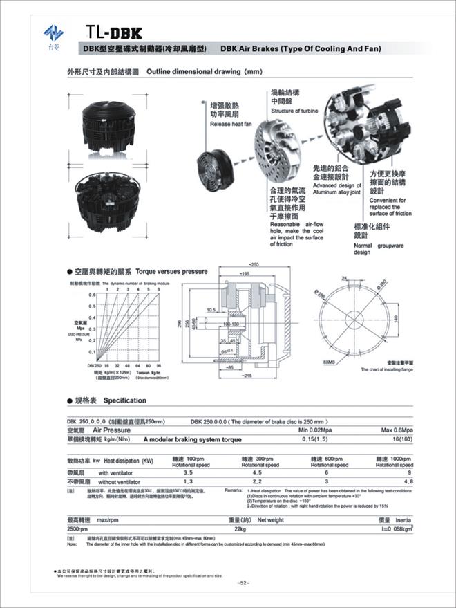 冷却风扇型DBK空压碟式制动器规格型号尺寸参数表